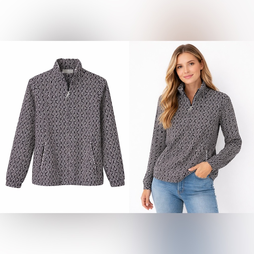 Talbots Patterned Quarter Zip Pullover Jacket | B… - image 1